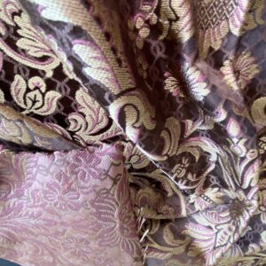 IMG_9876 In Name of Rose Medallion Acanthus Renaissance Silk Damask Jacquard Brown & Gold MSRP USD 200+/Y