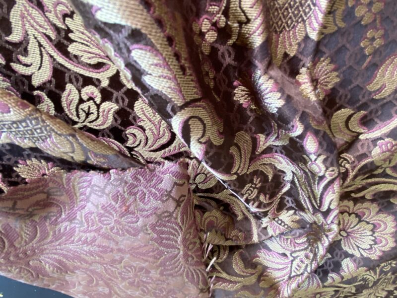 IMG_9876 In Name of Rose Medallion Acanthus Renaissance Silk Damask Jacquard Brown & Gold MSRP USD 200+/Y