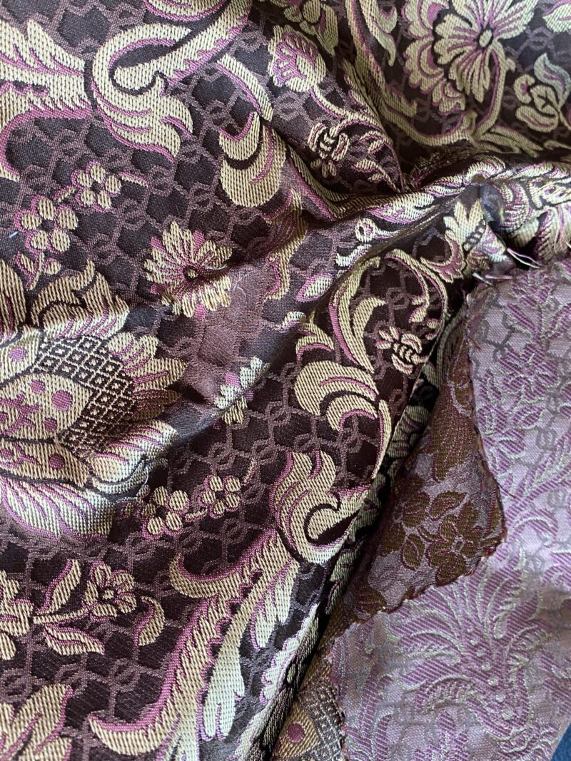 IMG_9877 In Name of Rose Medallion Acanthus Renaissance Silk Damask Jacquard Brown & Gold MSRP USD 200+/Y