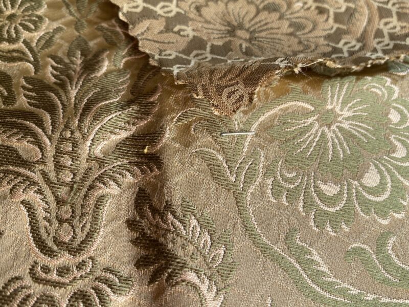 IMG_9881 In Name of Rose Medallion Acanthus Renaissance Silk Damask Jacquard Pale Green & Gold MSRP USD 200+/Y