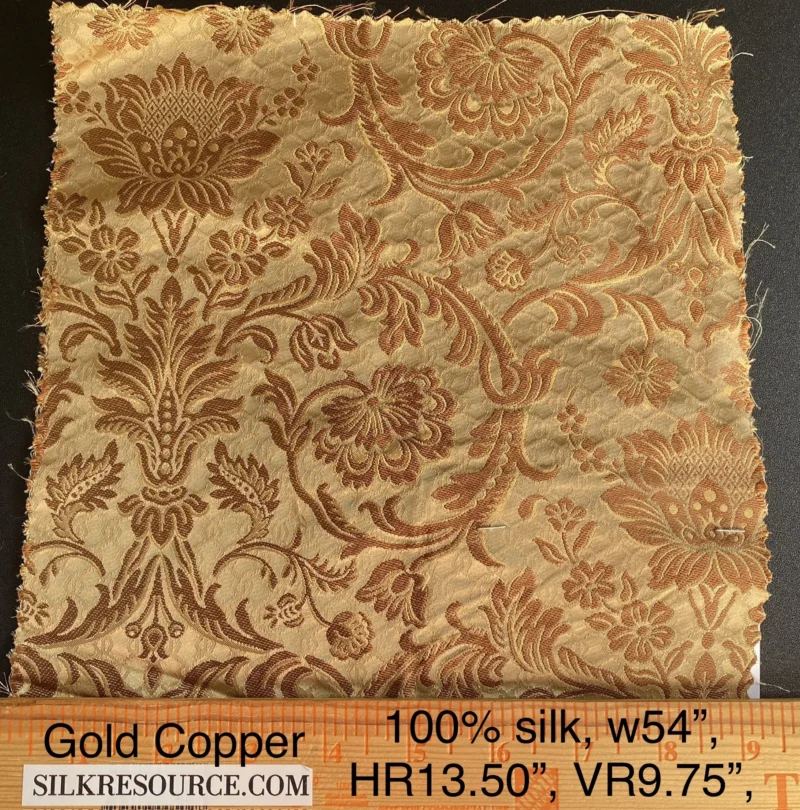 IMG_9885 In Name of Rose Medallion Acanthus Renaissance Silk Damask Jacquard Gold Copper MSRP USD 200+/Y