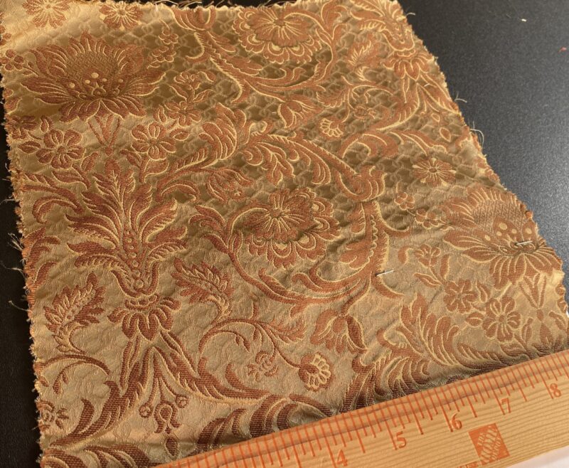 IMG_9886 In Name of Rose Medallion Acanthus Renaissance Silk Damask Jacquard Gold Copper MSRP USD 200+/Y