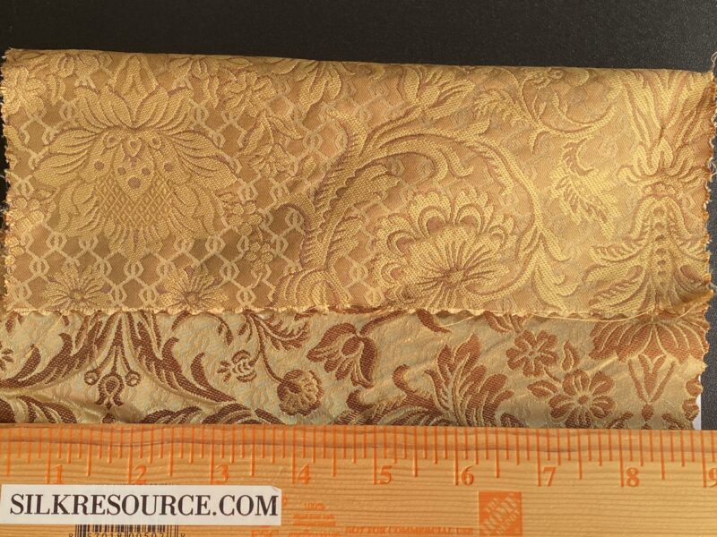 IMG_9889 In Name of Rose Medallion Acanthus Renaissance Silk Damask Jacquard Gold Copper MSRP USD 200+/Y