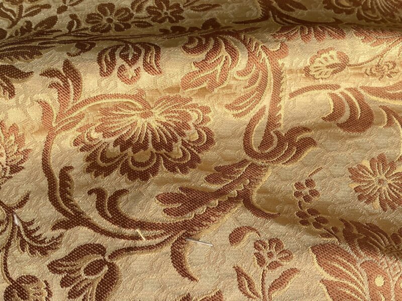 IMG_9890 In Name of Rose Medallion Acanthus Renaissance Silk Damask Jacquard Gold Copper MSRP USD 200+/Y