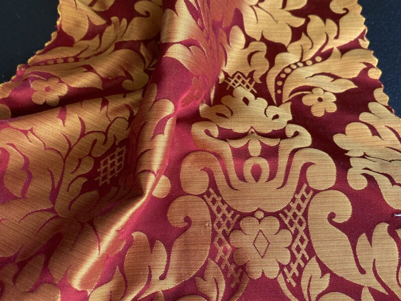 IMG_9907 High End Veranda Renaissance Damask 100% Silk Red and Gold