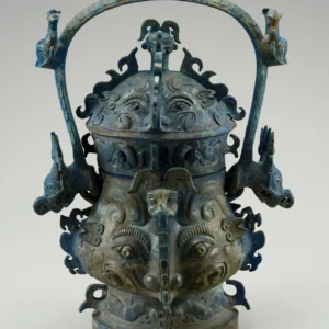 Lidded you wine vessel with beast decoration, from E tomb no. 4 at Yangzishan, Suizhou. Bronze, 1000-900 BC Chinoisery Flower in Vase Bronze Age 100% Silk Damask Emerald Deep Green Radiance! Highest Quality MSRP USD 400+/Yard