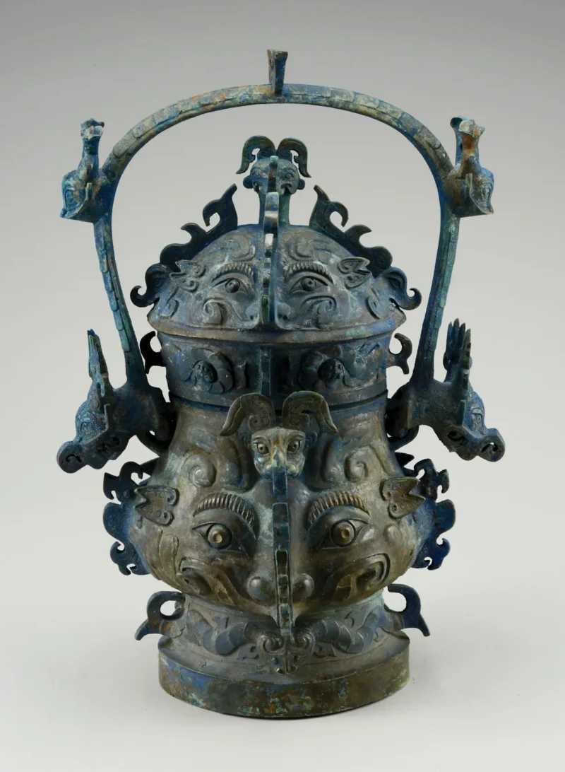 Lidded you wine vessel with beast decoration, from E tomb no. 4 at Yangzishan, Suizhou. Bronze, 1000-900 BC Chinoisery Flower in Vase Bronze Age 100% Silk Damask Emerald Deep Green Radiance! Highest Quality MSRP USD 400+/Yard