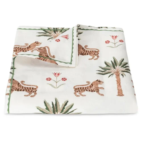 MSC04370X90TG Schumacher Tiger Palm Tablecloth for Matouk  Linen Tigereye  Oblong 70in x 90in