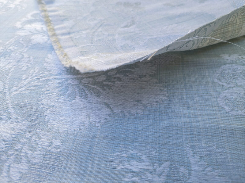 PXL_20231003_211043668 17x17" Sample Scalamandre Uppsala White On Gustavian Blue Green Silk Damask MSRP USD 588/y