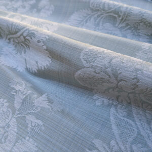 PXL_20231003_211107676 17x17" Sample Scalamandre Uppsala White On Gustavian Blue Green Silk Damask MSRP USD 588/y