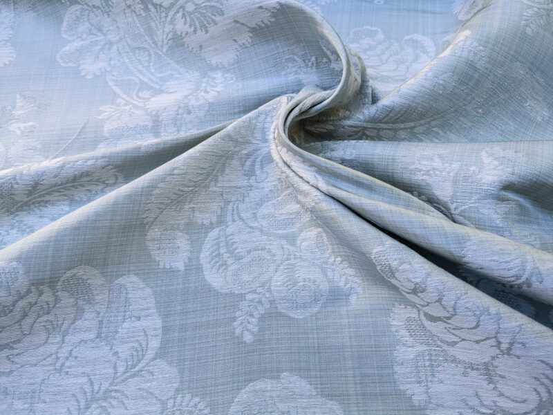 PXL_20231003_211307125 17x17" Sample Scalamandre Uppsala White On Gustavian Blue Green Silk Damask MSRP USD 588/y