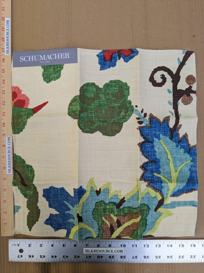 PXL_20231024_213619266 Schumacher Khantau Tree in Cream Linen Art Deco Tree of life Botanical Colorful MSRP USD356/y