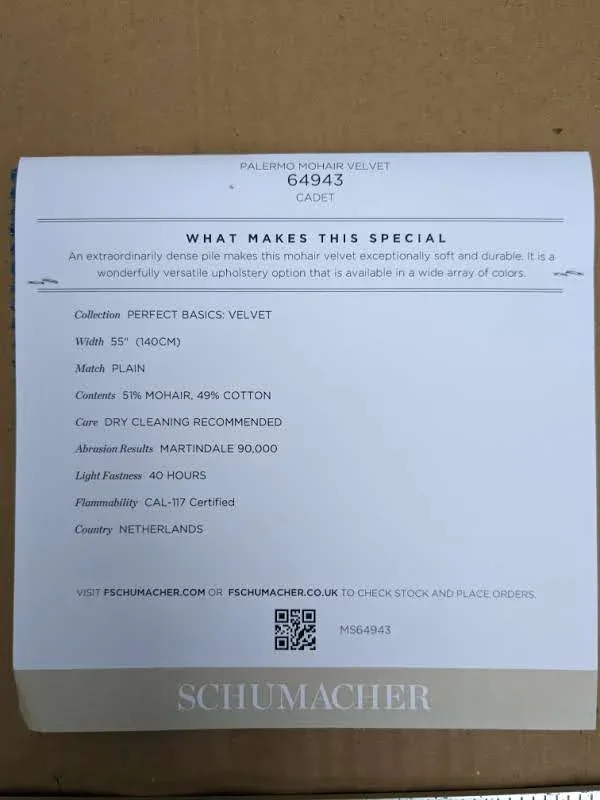 PXL_20231024_214137661 Schumacher Palermo Mohair Velvet in Cadet Blue Plain Soft and Durable MSRP USD568/y
