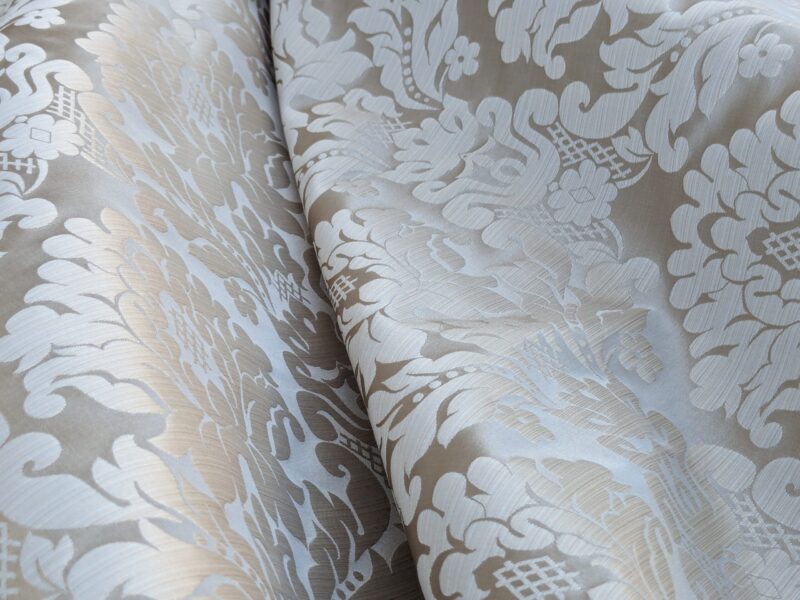 PXL_20240227_225654483 High End Veranda Renaissance Damask 100% Silk Taupe Beige
