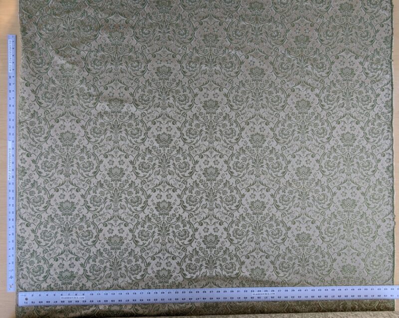 PXL_20240227_232642672 In Name of Rose Medallion Acanthus Renaissance Silk Damask Jacquard Pale Green & Gold MSRP USD 200+/Y