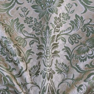 PXL_20240227_232737164 In Name of Rose Medallion Acanthus Renaissance Silk Damask Jacquard Pale Green & Gold MSRP USD 200+/Y