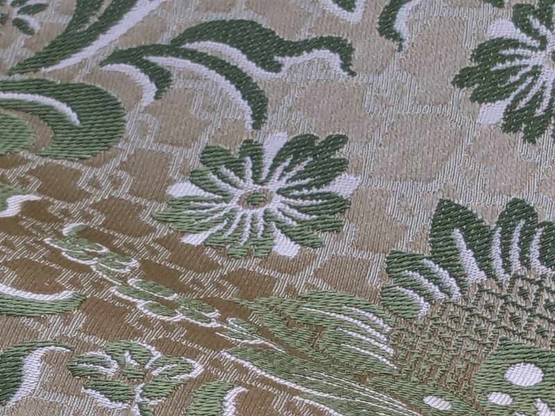 PXL_20240227_232748260 In Name of Rose Medallion Acanthus Renaissance Silk Damask Jacquard Pale Green & Gold MSRP USD 200+/Y