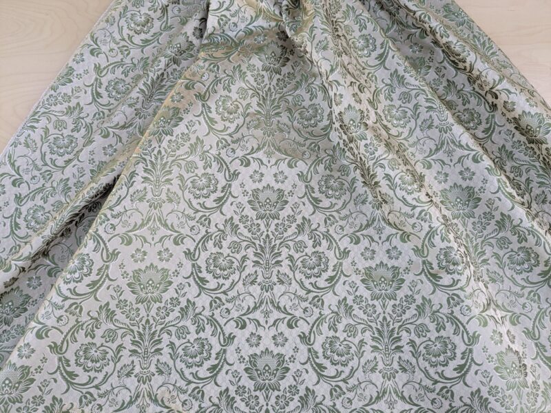 PXL_20240227_232844357 In Name of Rose Medallion Acanthus Renaissance Silk Damask Jacquard Pale Green & Gold MSRP USD 200+/Y