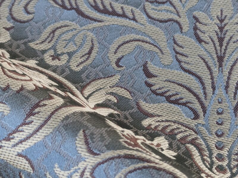 PXL_20240227_233507468 In Name of Rose Medallion Acanthus Renaissance Silk Damask Jacquard Blue & Gold MSRP USD 200+/Y