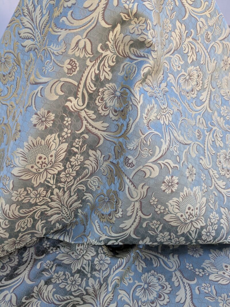 PXL_20240227_233529379 In Name of Rose Medallion Acanthus Renaissance Silk Damask Jacquard Blue & Gold MSRP USD 200+/Y