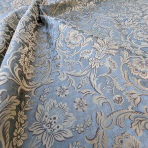 PXL_20240227_233614520 In Name of Rose Medallion Acanthus Renaissance Silk Damask Jacquard Blue & Gold MSRP USD 200+/Y