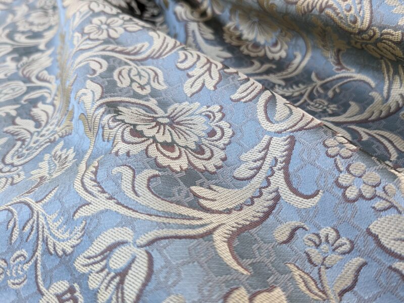 PXL_20240227_233623172 In Name of Rose Medallion Acanthus Renaissance Silk Damask Jacquard Blue & Gold MSRP USD 200+/Y
