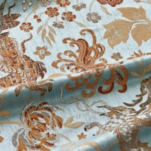 by yard Scalamandre Dragon Tableau, Copper Sky Lampas Chinoserie Blue MSRP USD 716/y