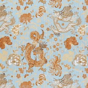 by yard Scalamandre Dragon Tableau, Copper Sky Lampas Chinoserie Blue MSRP USD 716/y