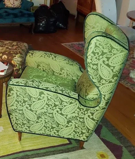 italian chairs covered with angelique fabric B Scalamandre Angelique Paisley Silk Damask ivory Cream MSRP USD298/y