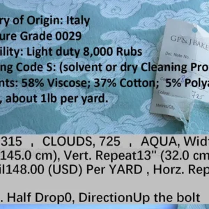 products-P1630376 Lee Jofa G P&J Baker Clouds Aqua Blue White Chinoiserie Reversible Damask Cotton MSRP USD 148/y