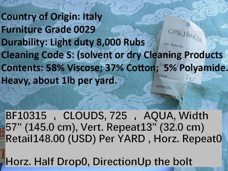 products-P1630376 Lee Jofa G P&J Baker Clouds Aqua Blue White Chinoiserie Reversible Damask Cotton MSRP USD 148/y