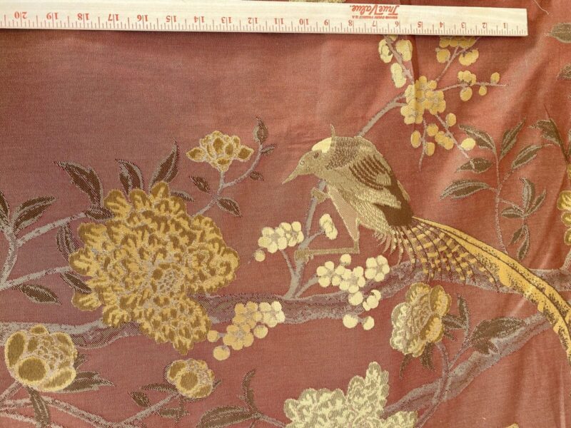 10.75yards Lee Jofa Japanese Garden Plum Red Gold Silk Lampas Bird Peony Chinoiserie Huge Repeat