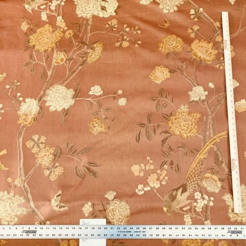 s-l1600 (2) 10.75yards Lee Jofa Japanese Garden Plum Red Gold Silk Lampas Bird Peony Chinoiserie Huge Repeat