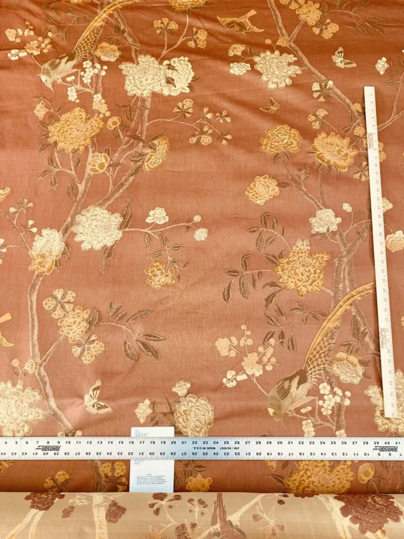 10.75yards Lee Jofa Japanese Garden Plum Red Gold Silk Lampas Bird Peony Chinoiserie Huge Repeat