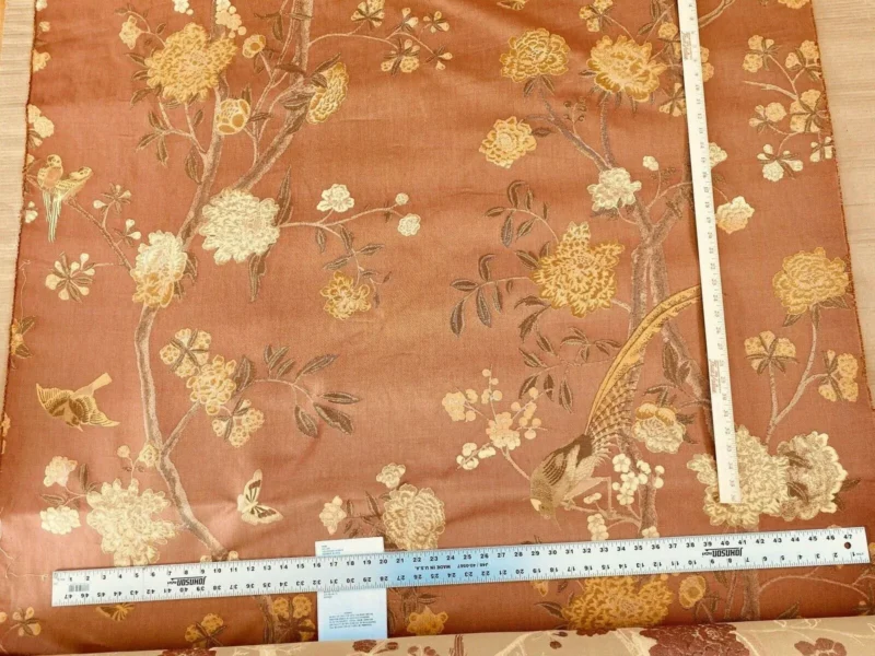 10.75yards Lee Jofa Japanese Garden Plum Red Gold Silk Lampas Bird Peony Chinoiserie Huge Repeat
