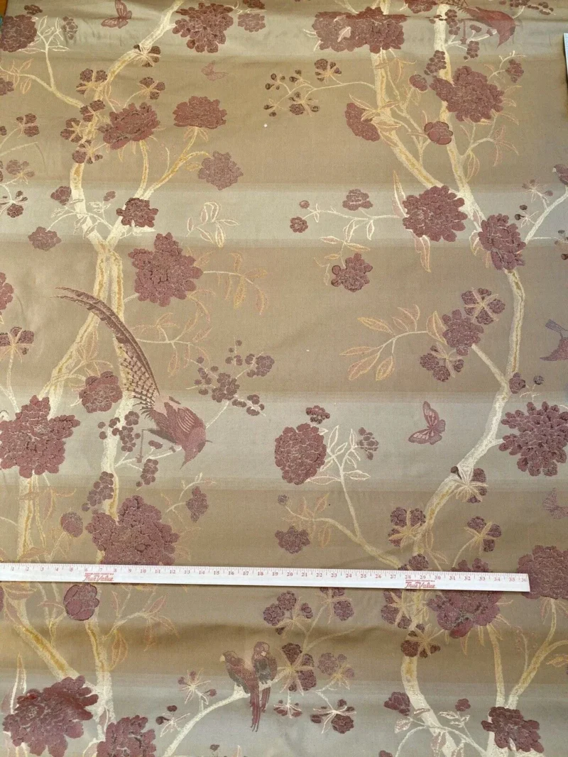 10.75yards Lee Jofa Japanese Garden Plum Red Gold Silk Lampas Bird Peony Chinoiserie Huge Repeat