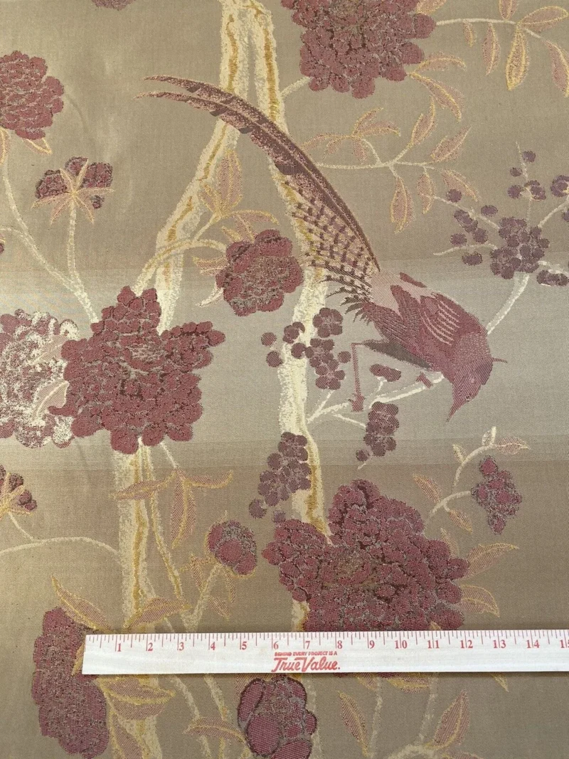 10.75yards Lee Jofa Japanese Garden Plum Red Gold Silk Lampas Bird Peony Chinoiserie Huge Repeat