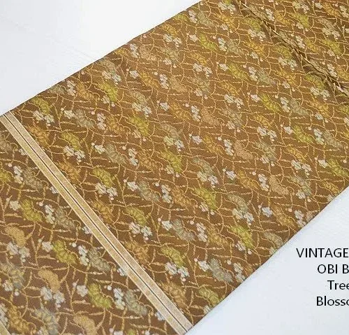 DSC_0250 a22 Vintage Silk Maru Obi Pine Tree Plum Blossom Brown