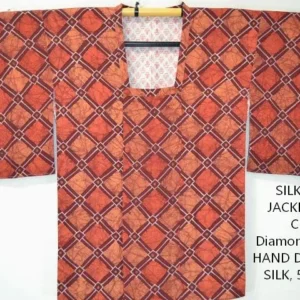DSC_0281 G92a High Quality Japanese Silk Haori Jacket Hand Dyed Classic Diamond red orange