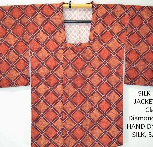 DSC_0281 G92a High Quality Japanese Silk Haori Jacket Hand Dyed Classic Diamond red orange