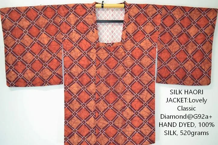 DSC_0281 G92a High Quality Japanese Silk Haori Jacket Hand Dyed Classic Diamond red orange