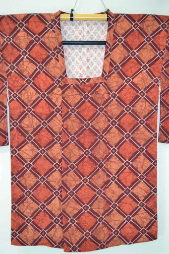 DSC_0282 High Quality Japanese Silk Haori Jacket Hand Dyed Classic Diamond red orange