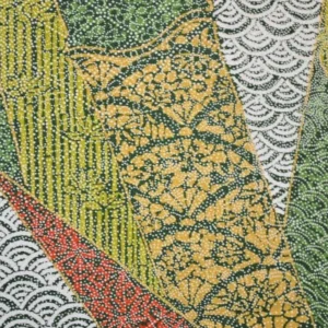 100% Silk Wedding Kimono Unique Abstract Tsunami Wave Green Eathy Red