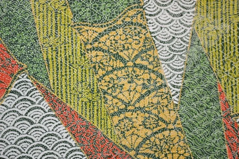 100% Silk Wedding Kimono Unique Abstract Tsunami Wave Green Eathy Red