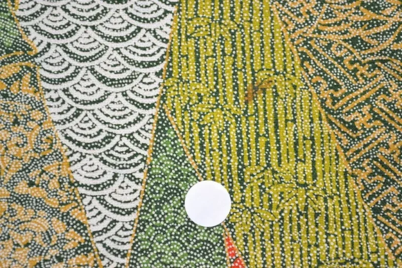 100% Silk Wedding Kimono Unique Abstract Tsunami Wave Green Eathy Red