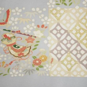 F44aDSC_0776 100% Silk Kimono Wedding TSUKESAGE Biwa Guitar Music Flower Geometric