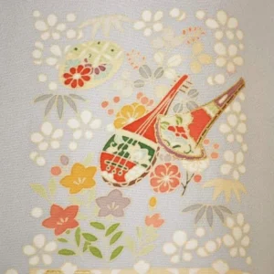F44aDSC_0777 100% Silk Kimono Wedding TSUKESAGE Biwa Guitar Music Flower Geometric