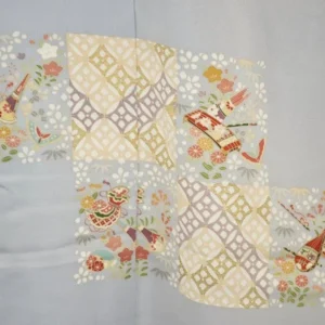 F44aDSC_0781 100% Silk Kimono Wedding TSUKESAGE Biwa Guitar Music Flower Geometric