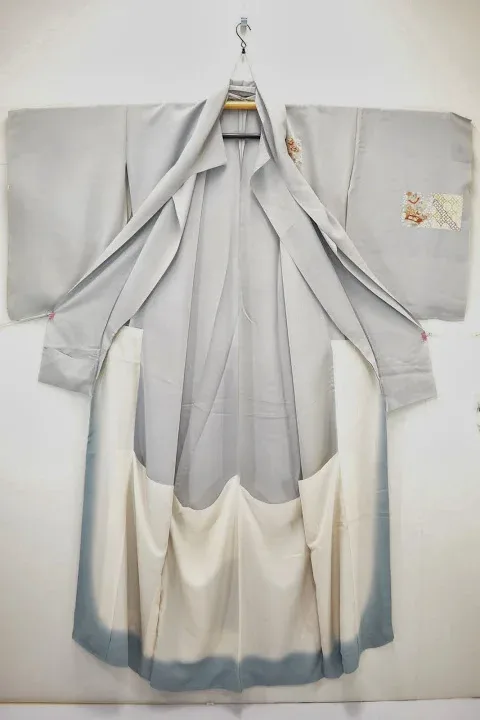 F44aDSC_0783 100% Silk Kimono Wedding TSUKESAGE Biwa Guitar Music Flower Geometric