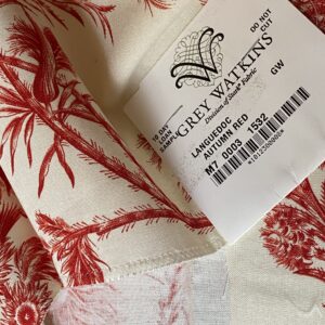 IMG_0717 By Yd Scalamandre Grey Watkins Languedoc Autumn Red Cream White Botanic Fern and Thistle Southern France Toile Circa 1790 MSRP USD 364/y